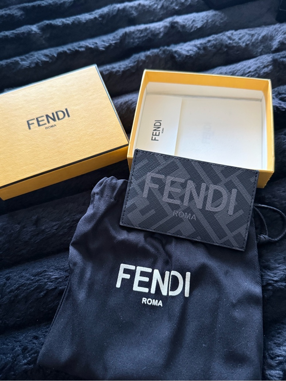 Fendi Men's Black Leather Card Holder - Slim Wallet